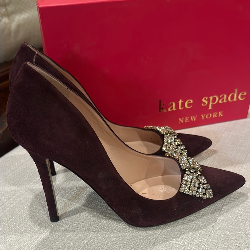 Kate Spade Women's Burgundy Suede Heels with Embellishments